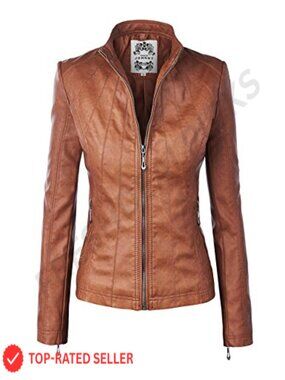 Faux Leather Moto Biker Jacket Zip Up Panelled Stitching